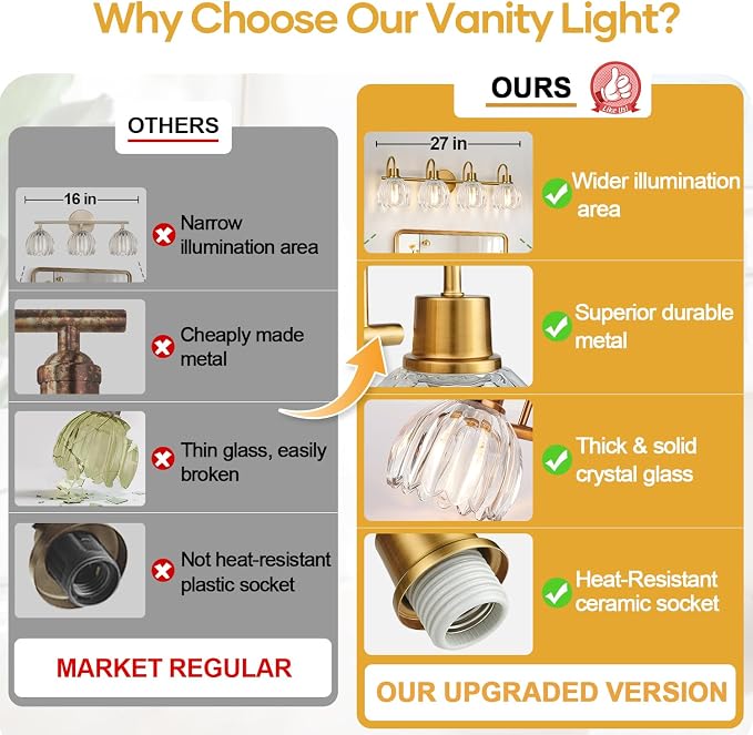 4-Light Bathroom Light Fixtures, Vintage Bathroom Vanity Lighting Fixtures Over - Image 2