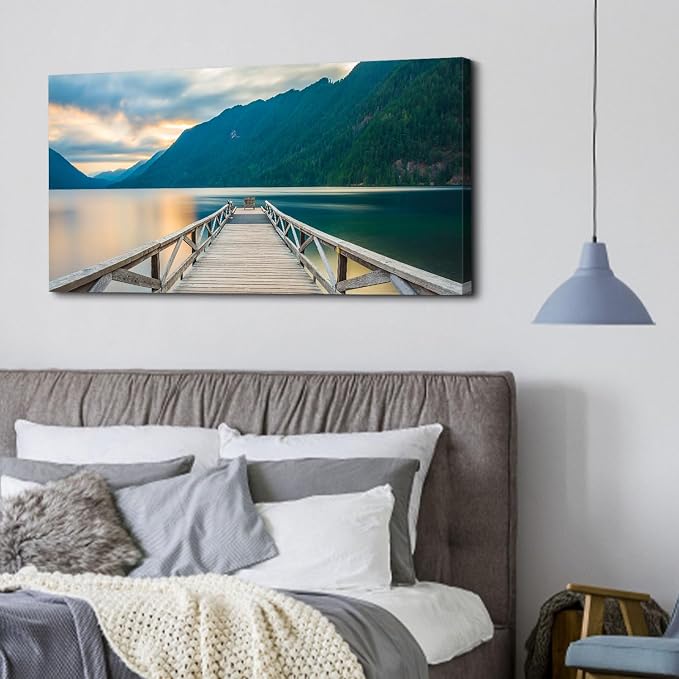Olympic Mountain Canvas Wall Art Living Room Decor Crescent Lake Landscape - Image 5