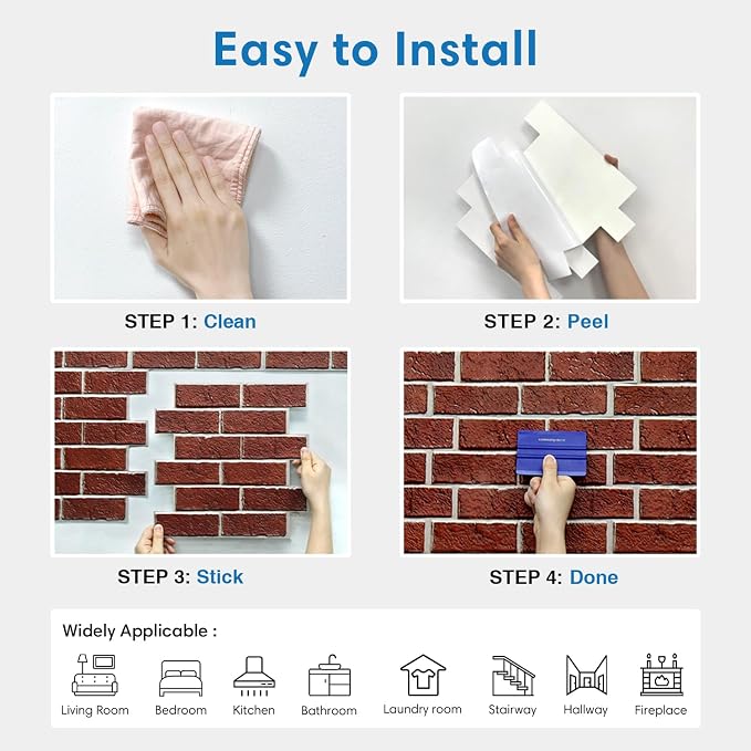 COMSTICKC 3D Faux Red Brick Wall Panels Peel and Stick Wall Sticker, Small Size - Image 8