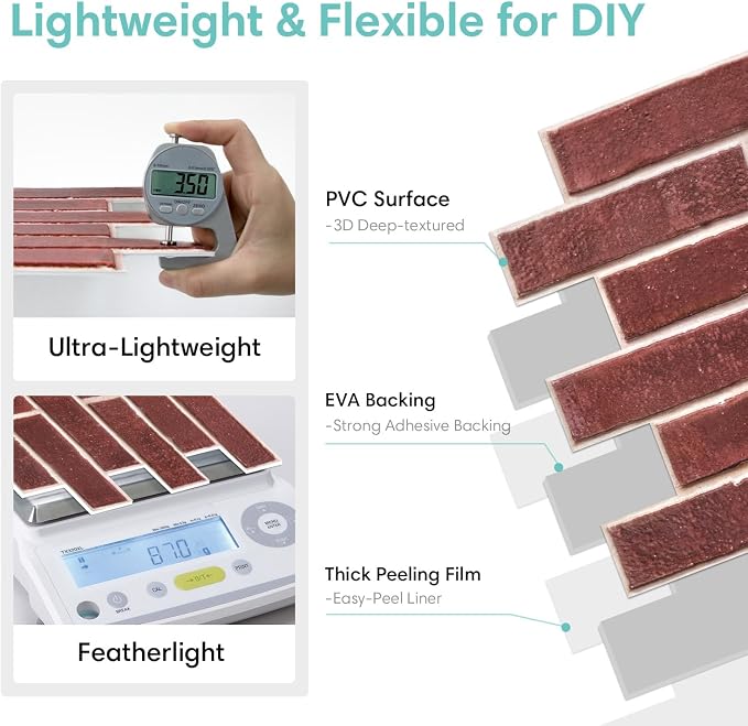Commomy 3D Peel and Stick Brick, Ultralight Thin PVC Faux Brick Wall Panels - Image 4