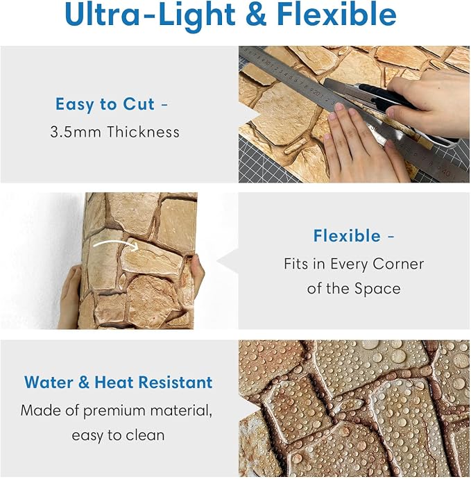 COMSTICKC 3D Faux Stone Wall Panel Peel and Stick Wall Covering, Ultra-Light - Image 5