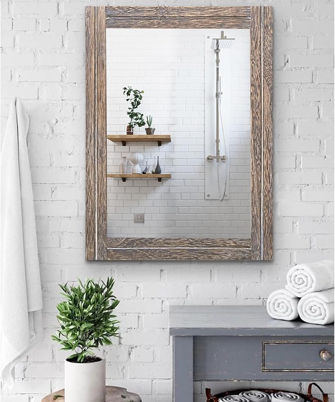 AAZZKANG Mirror with Wood Framed Rectangle Rustic Wall Mirrors Decor Large - Image 4