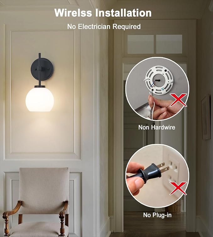 SANTOSTOCK Black Wireless Rechargeable Wall Sconces - Image 4