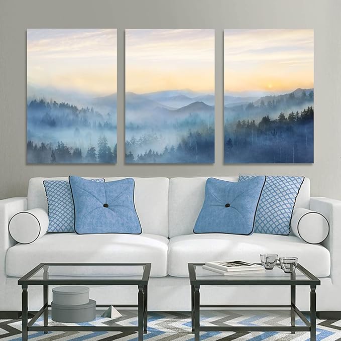 YJYart Foggy Forest Canvas Wall Art Landscape Mountain Wall Art - Image 5