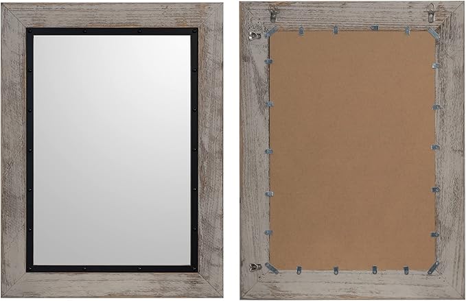 YOSHOOT Rustic Wooden Framed Wall Mirror, Natural Wood and Iron Bathroom Vanity - Image 5