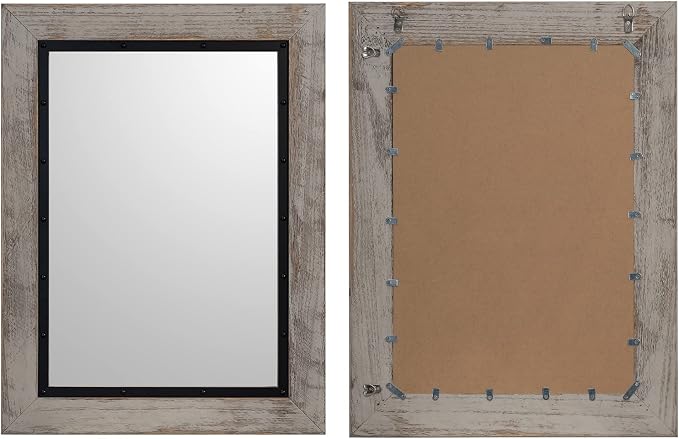 YOSHOOT Rustic Wooden Framed Wall Mirror, Natural Wood and Iron Bathroom Vanity - Image 6