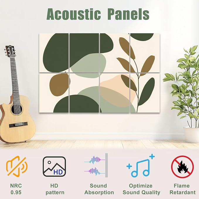8 Pack Art Acoustic Panels Sound Absorbing Boho Botanical Leaf Orange Green - Image 3