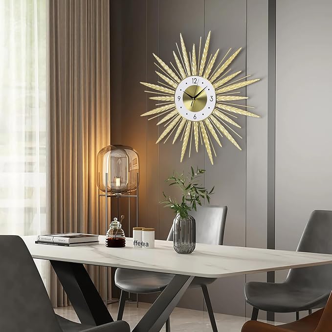 23 inch Gold Starburst Wall Clock, Silent Non-Ticking Large Modern Starburst - Image 6