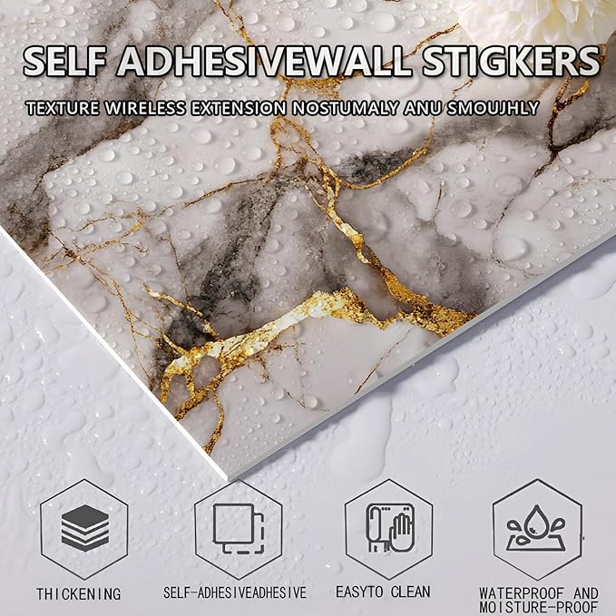 10pcs Peel and Stick Tile Shower Waterproof Marble Tiles Wall Panels, - Image 5