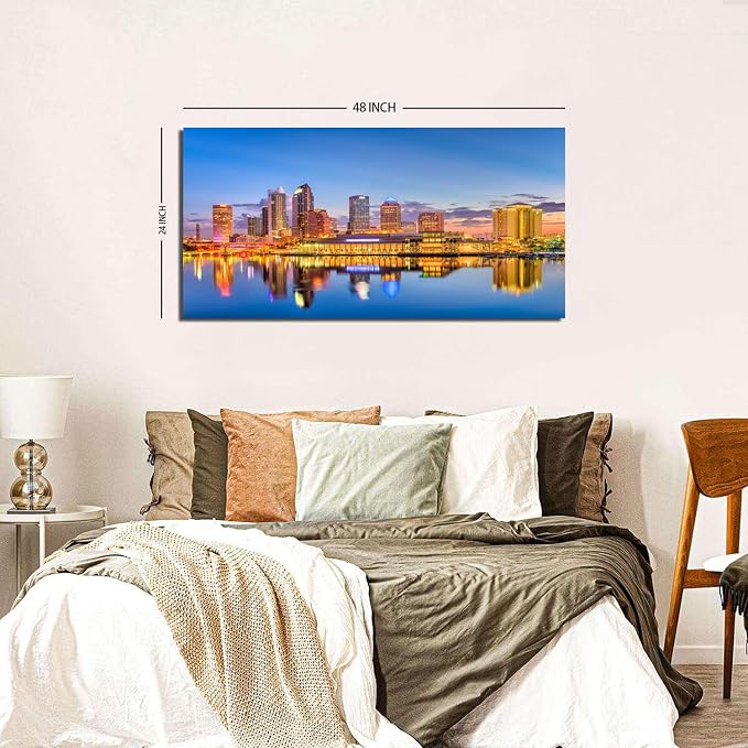 AIYISU Florida Wall Art Tampa Downtown Skyline Canvas Picture USA City - Image 2
