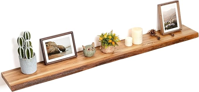 Floating Shelves for Wall Decor, Rustic Solid Elm Wood Live Edge Floating by FLYJOE