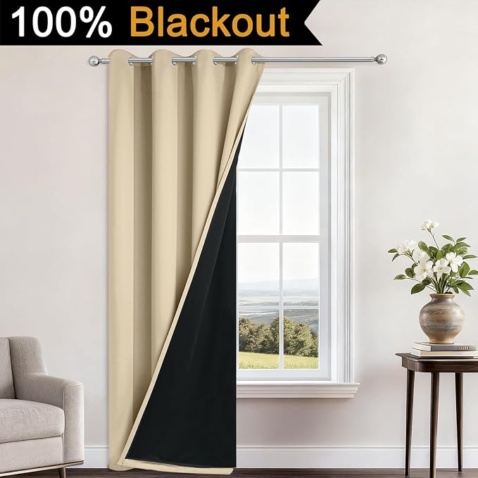 Yakamok 100% Blackout Curtains 84 Inches Long, 2 Thick Layers Heat and Full - Image 2