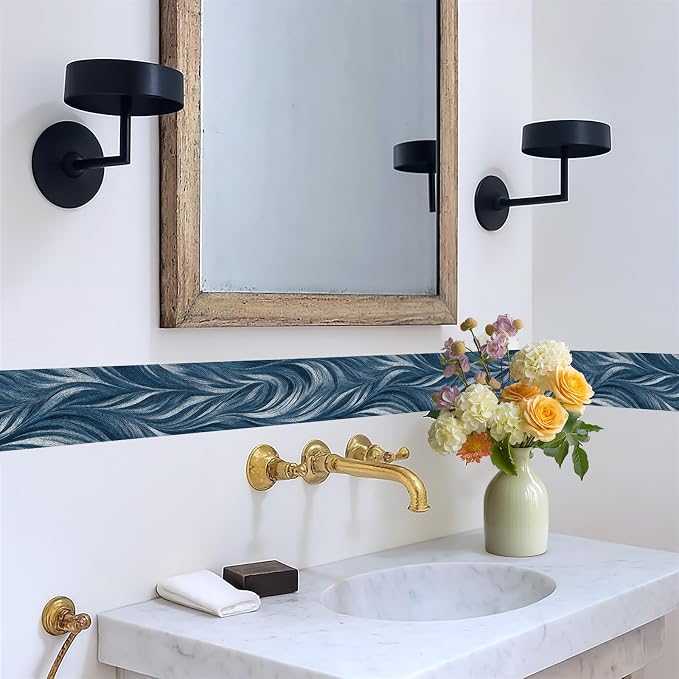 Blue Abstract Wallpaper Border 196x4 Inch Peel and Stick Wall Border Modern - Image 5