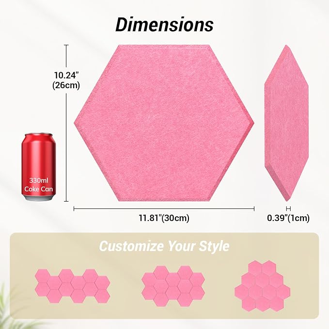12 Pack High Density Hexagon Acoustic Panels, TONOR 12"x 10"x 0.4" Soundproof - Image 4