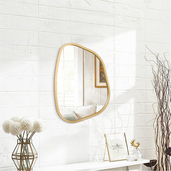 Asymmetrical Accent Mirror for Wall Irregular Oval Wood Frame Modern Unique - Image 2