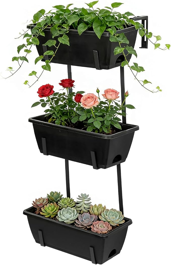 OYEAL Railing Planter Box 3 Tier Vertical Window Boxes Planter Outdoor - Image 3