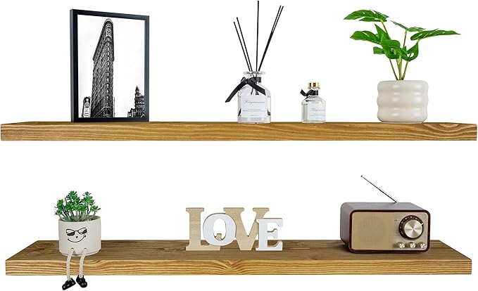 BGMG Wood Floating Shelves for Wall 42 inch Set of 2, Rustic Wooden Wall Mount by BGMG