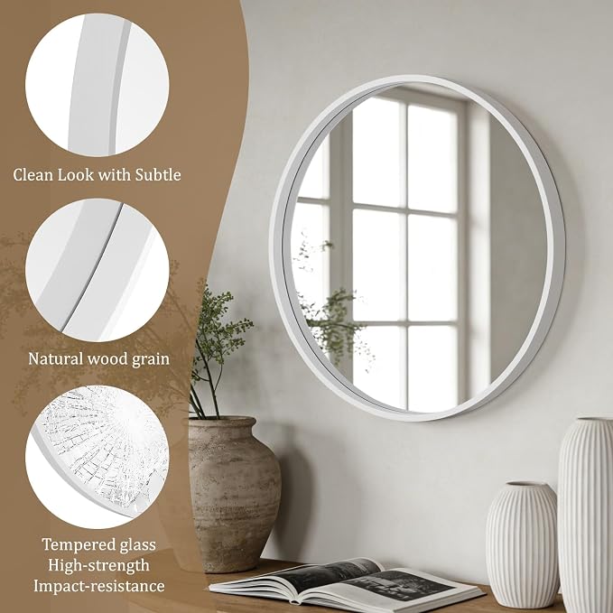 WallBeyond Round Wood Mirror 24 inch Circle Wall Mirror - Image 5