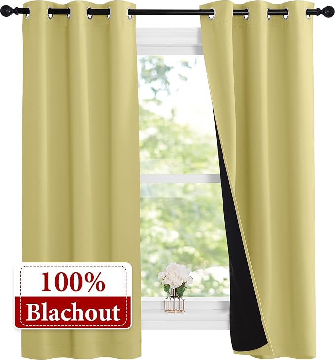 NICETOWN Paler Yellow Full Shade Curtain Panels, Pair of Thermal Insulated & - Image 2