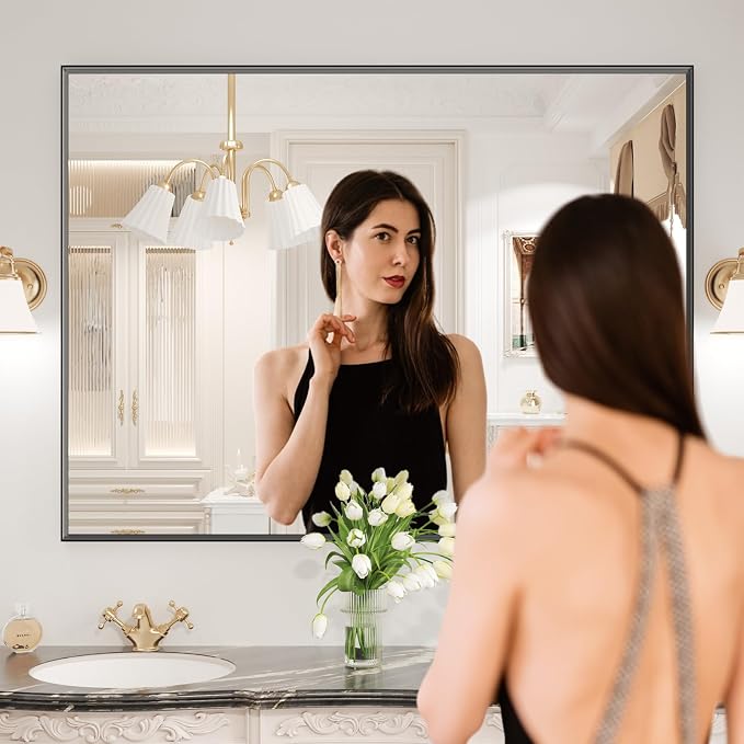 LOAAO Black Bathroom Mirror 48"X32" - Image 2