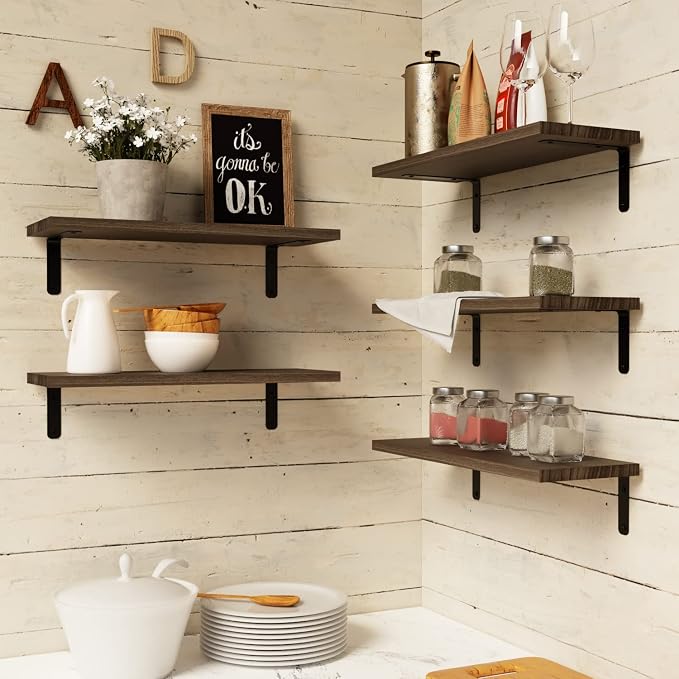 RICHER HOUSE Floating Shelves for Wall Décor, Rustic Wood Wall Mounted Shelves - Image 7