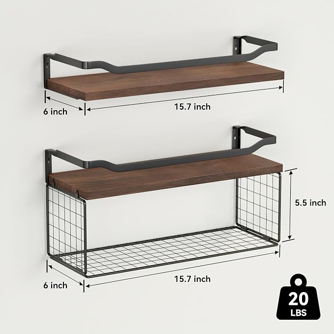 WOPITUES Floating Shelves with Wire Storage Basket, Bathroom Shelves Over - Image 3