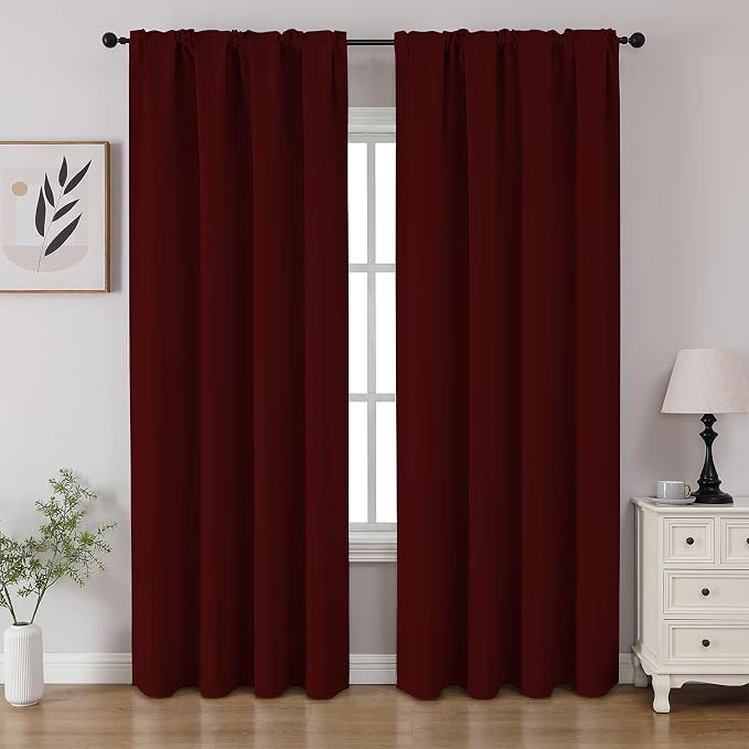 CUCRAF Burgundy Red Blackout Curtains 84 inch Length 2 Panels Set, Rod Pocket by CUCRAF