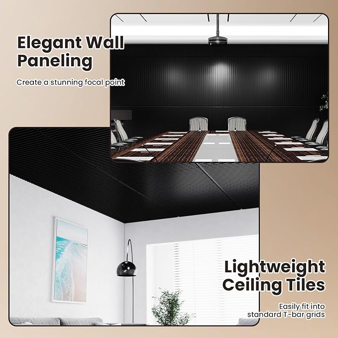 Giantex 12 Pack Fluted PVC Wall Panels, Glue Up or Drop Ceiling Panel, - Image 5