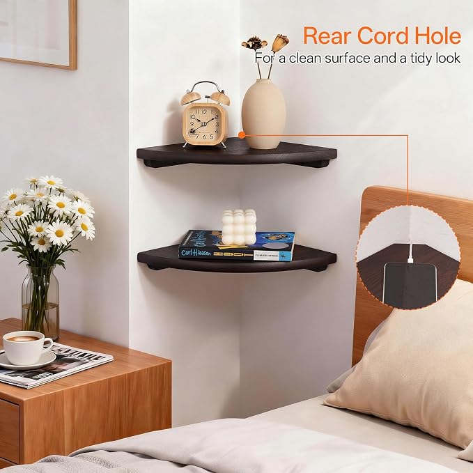 Gieanoo Floating Corner Shelves Set 2 16inch Walnut Solid Oak Rounded Corner - Image 6
