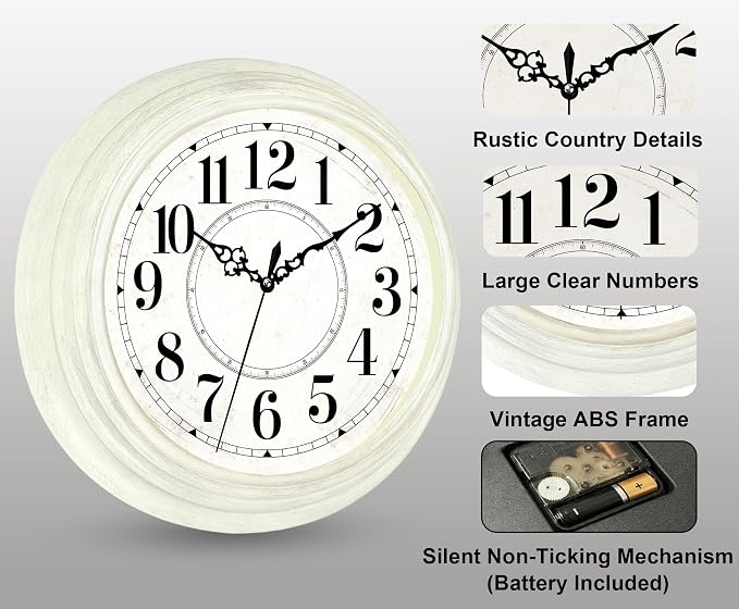 Vintage Wall Clock 13 Inch Quartz Silent Non-Ticking Analog Clock Battery - Image 3