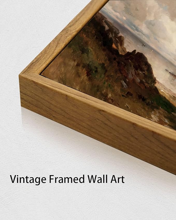 OIQArtOIQ Framed Vintage Landscape Wall Art Coast Natural Scenery Oil Painting - Image 5