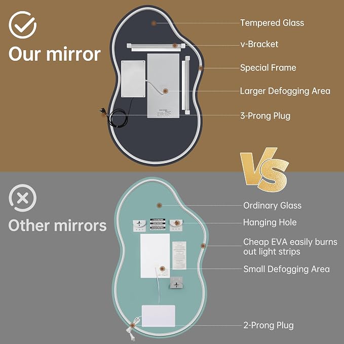 LOVESPEJO Irregular Backlit Mirror Bathroom 40x24 Inch, Asymmetrical Cloud LED - Image 2