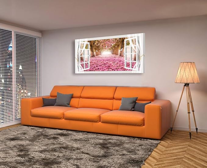 AH40162 Wall Art CanvasTrees and Pink Rose Paintings Printed Pictures Stretched - Image 3