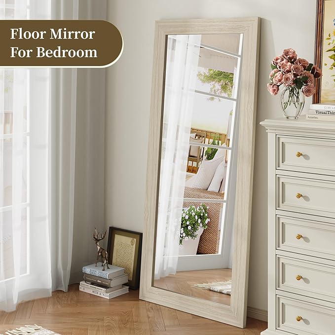 Syndra Modern Full Length Mirror Wood Frame, 65x24'' Large Floor Mirror - Image 4