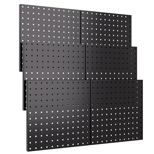 INCLY 6 Pack 12"x12" Black Metal Pegboard Panels, Heavy Duty Pegboard Wall by INCLY