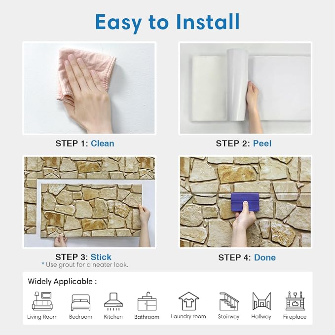 COMSTICKC 3D Faux Stone Wall Panels Peel and Stick, DIY UrltraLight PVC Fake - Image 8