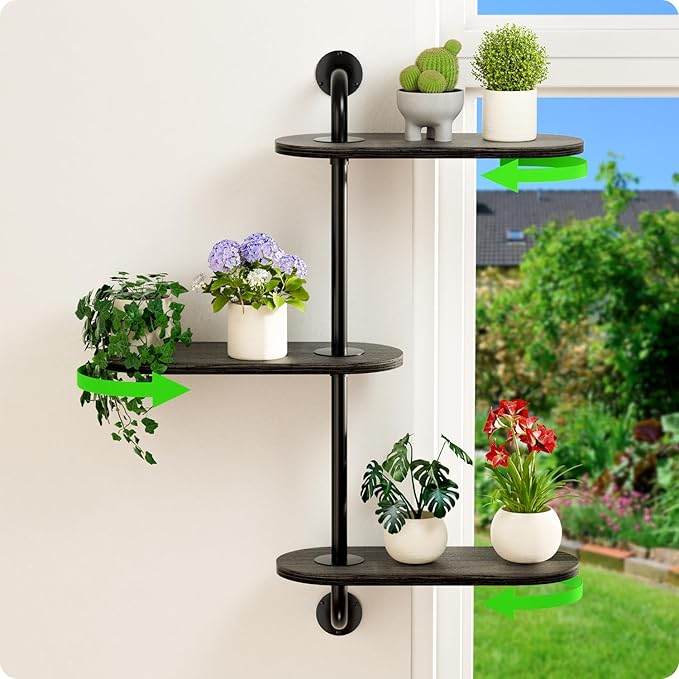 Rotating Window Plant Shelves 3-Tier, Wooden Window Shelf by BUTUNITA