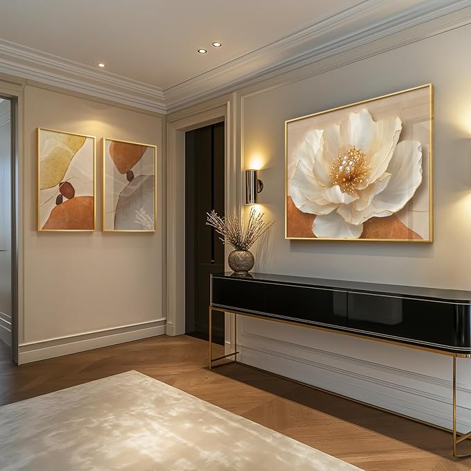 Extra Large Framed Modern Elegant Gold Floral Wall Art - Image 4
