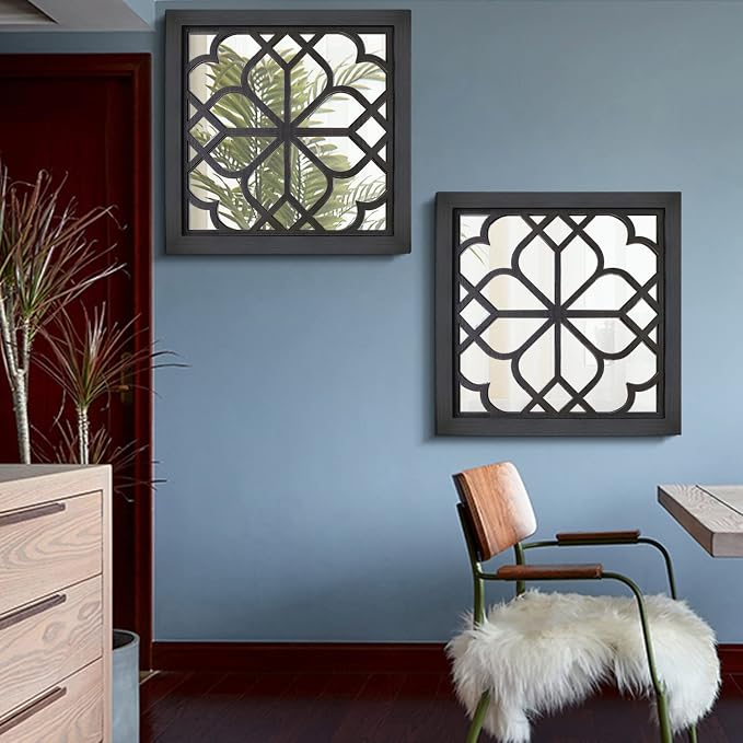 Wocred 2 PCS Square Wall Mirror, Gorgeous Rustic Farmhouse Accent Mirror - Image 3