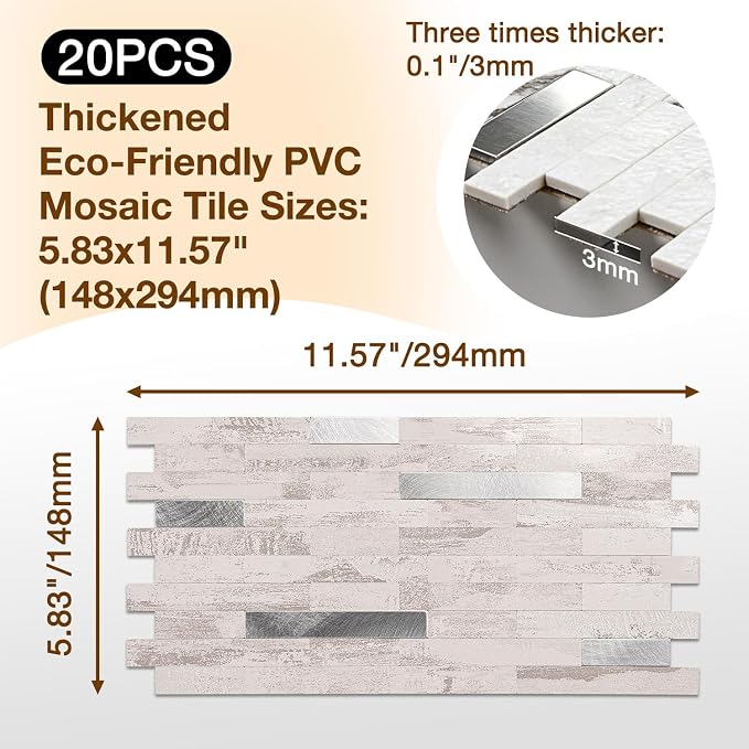 Peel and Stick Backsplash Tile Waterproof Removable PVC Wall Sticker 3D Faux - Image 3