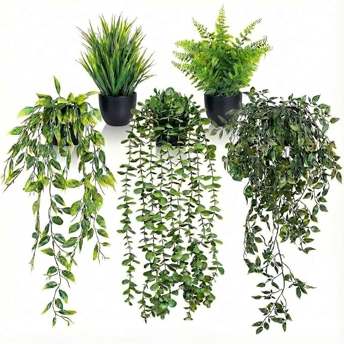 5 Pack Fake Plants for Wall Home Room Office, Artificial Hanging Plants by Unknown