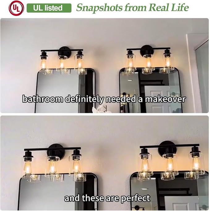 Zarbitta 3-Light Bathroom Light Fixtures, 17.23" Black Modern Vanity Lights - Image 3
