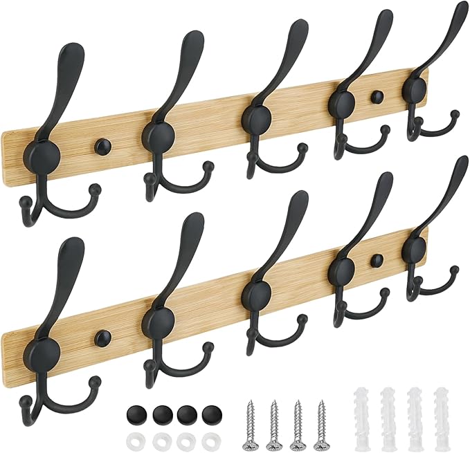 TICONN Wall Mounted Coat Rack, Five Heavy Duty Tri Hooks All Metal Construction by TICONN