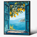 Black Framed Canvas Wall Art Posters Mediterranean Window View Coastal Lemon by PDFI