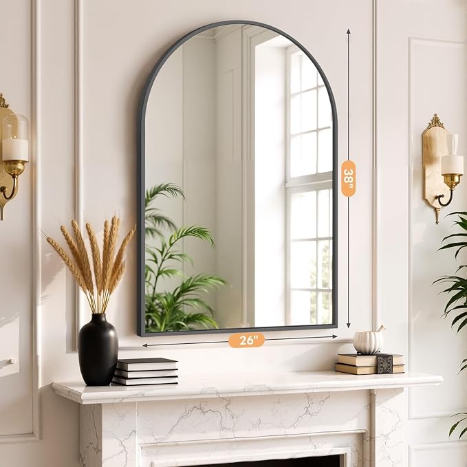 Bathroom Mirror for Wall, 38x26 Inch Arched Mirror, Matte Black Metal Framed - Image 7