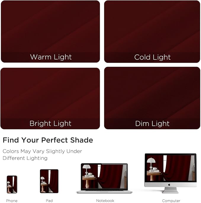 CUCRAF Burgundy Red Blackout Curtains 84 inch Length 2 Panels Set, Rod Pocket - Image 4