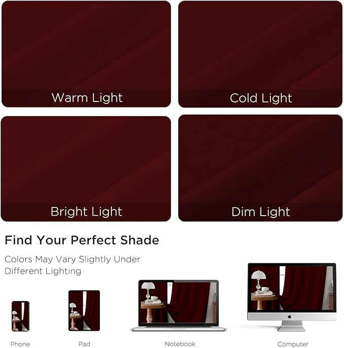 CUCRAF Burgundy Red Blackout Curtains 63 inch Length 2 Panels Set, Rod Pocket - Image 4