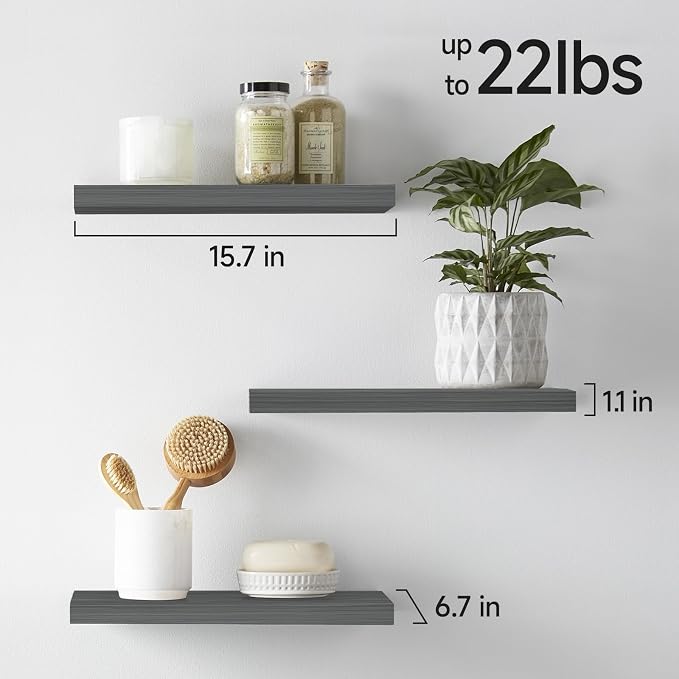 BAYKA Grey Floating Shelves for Wall, Wall Mounted Rustic Wood Shelves for - Image 3