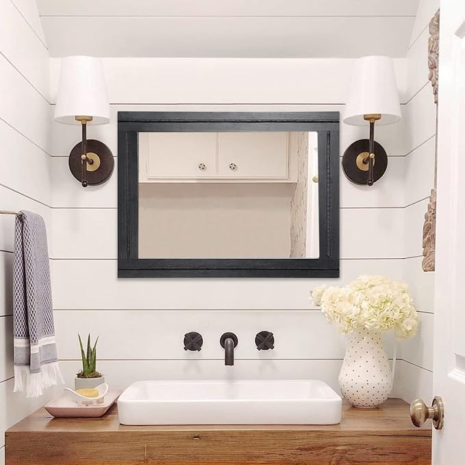 AAZZKANG Large Mirrors for Wall Black 28"x20" Rectangle Wood Framed Mirror - Image 6