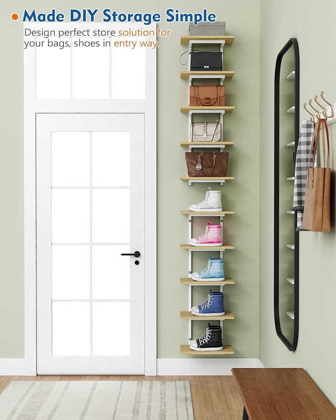 Harwaya White and Natural Tiered Wall Shelf Unit, 5 Tier Display Floating - Image 4